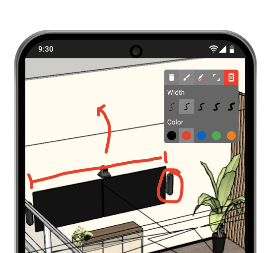 Collaborative workspace with annotation tools used to mark up a shared screen