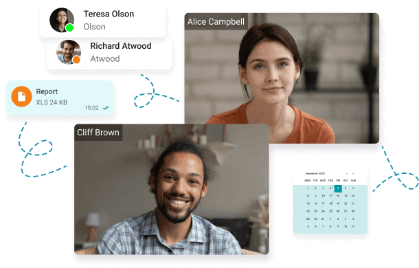 Corporate platform with chats, video calls, and a calendar for collaboration