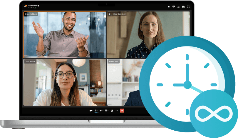 Multi-user video call interface highlighting support for large virtual meetings